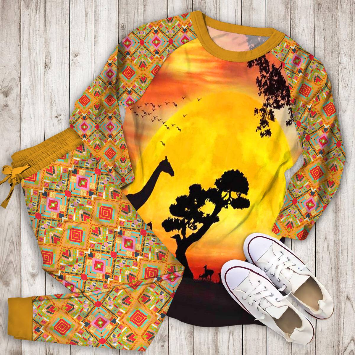 African Pajama Set | Pajamas | Cotton Sleepwear Sets | Soft Long Sleeve Pjs | Raglan Shirt and Pants Set