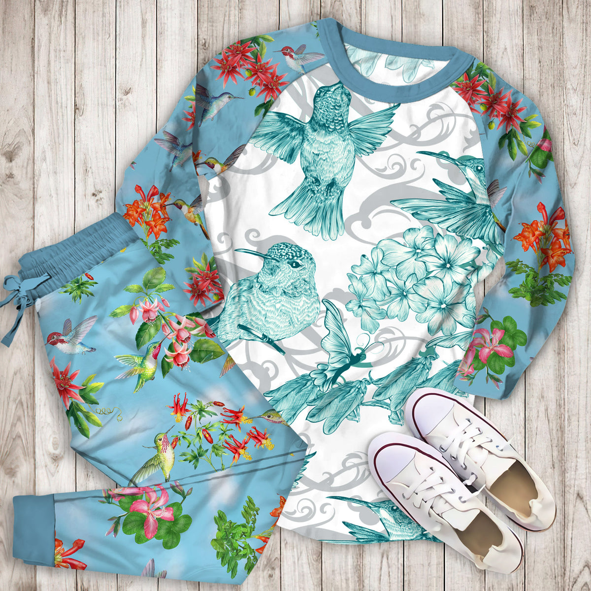 Hummingbird Pajama Set |Sleepwear Pjs Sets | Raglan Shirt Pants Set
