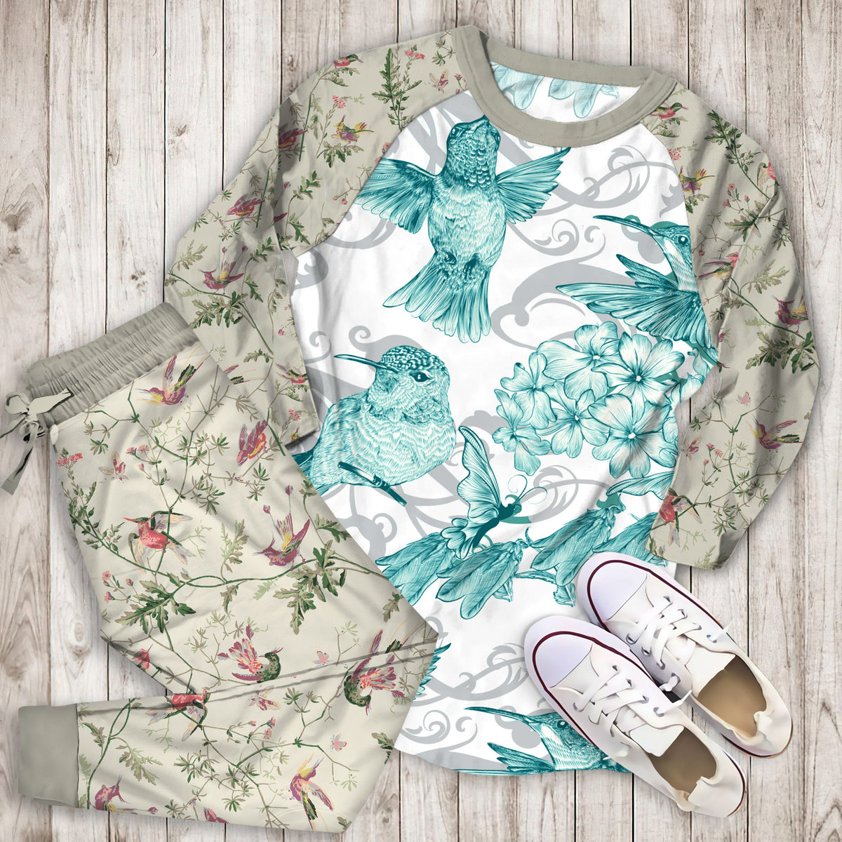 Hummingbird Pajama Set |Sleepwear Pjs Sets | Raglan Shirt Pants Set