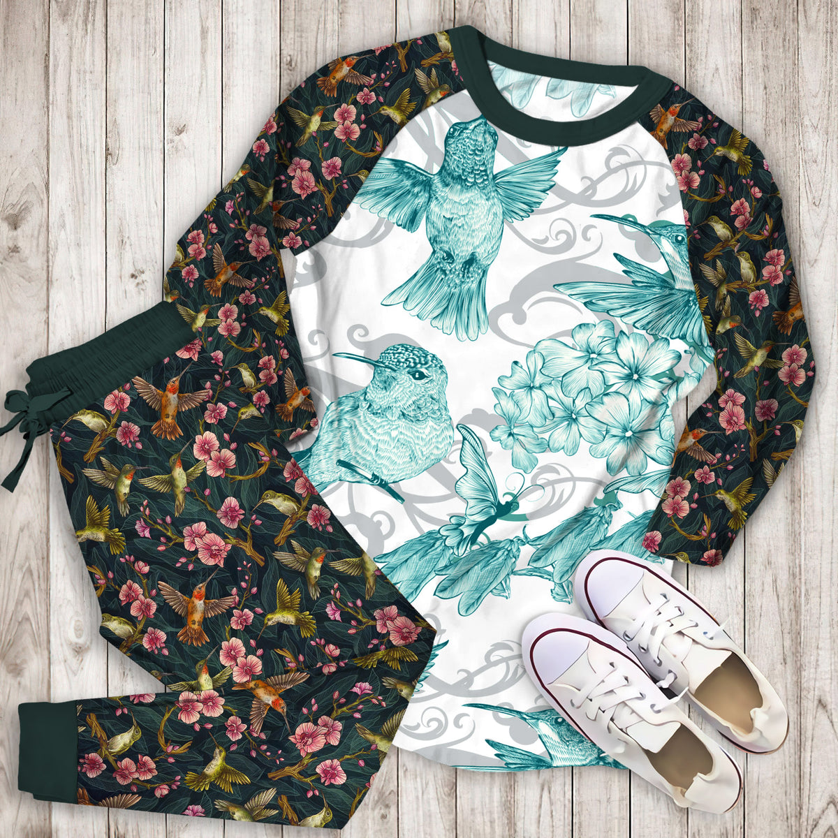 Hummingbird Pajama Set |Sleepwear Pjs Sets | Raglan Shirt Pants Set