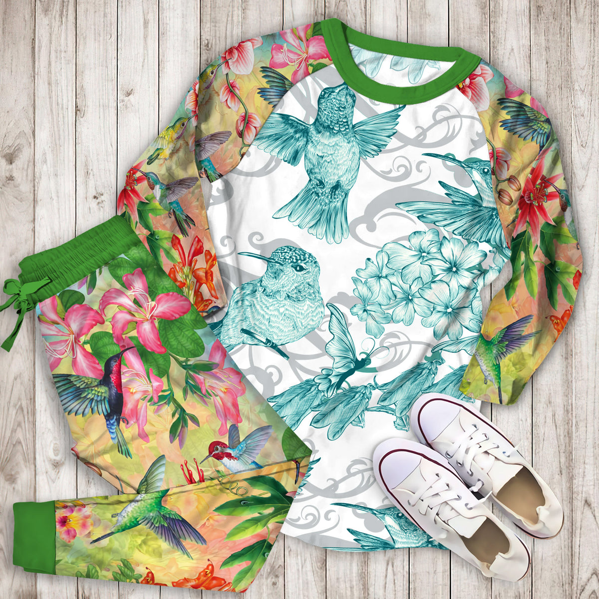 Hummingbird Pajama Set |Sleepwear Pjs Sets | Raglan Shirt Pants Set