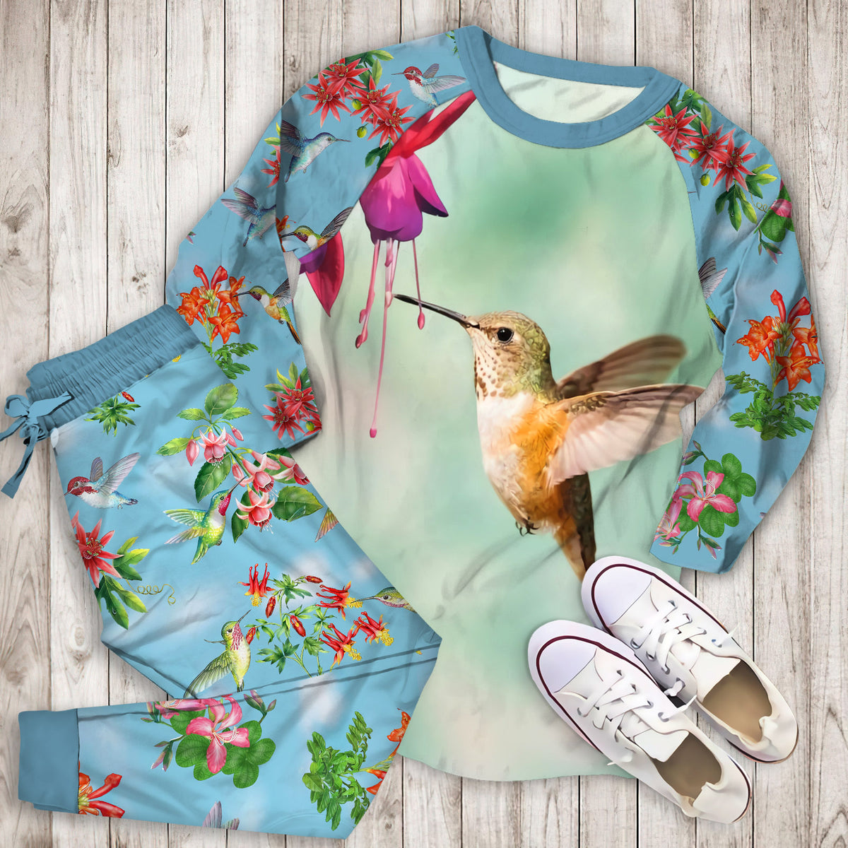 Hummingbird Pajama Set |Sleepwear Pjs Sets | Raglan Shirt Pants Set