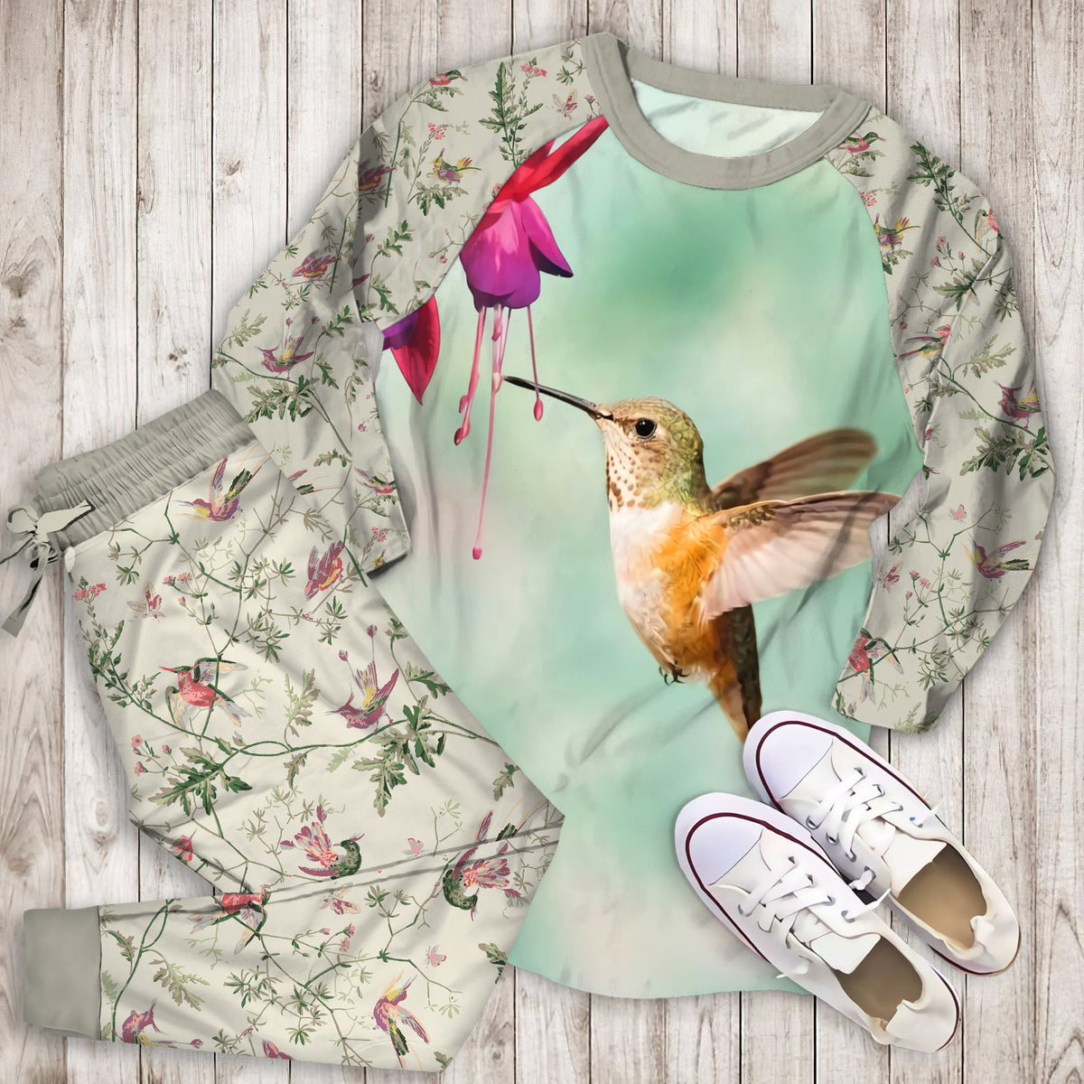 Hummingbird Pajama Set |Sleepwear Pjs Sets | Raglan Shirt Pants Set