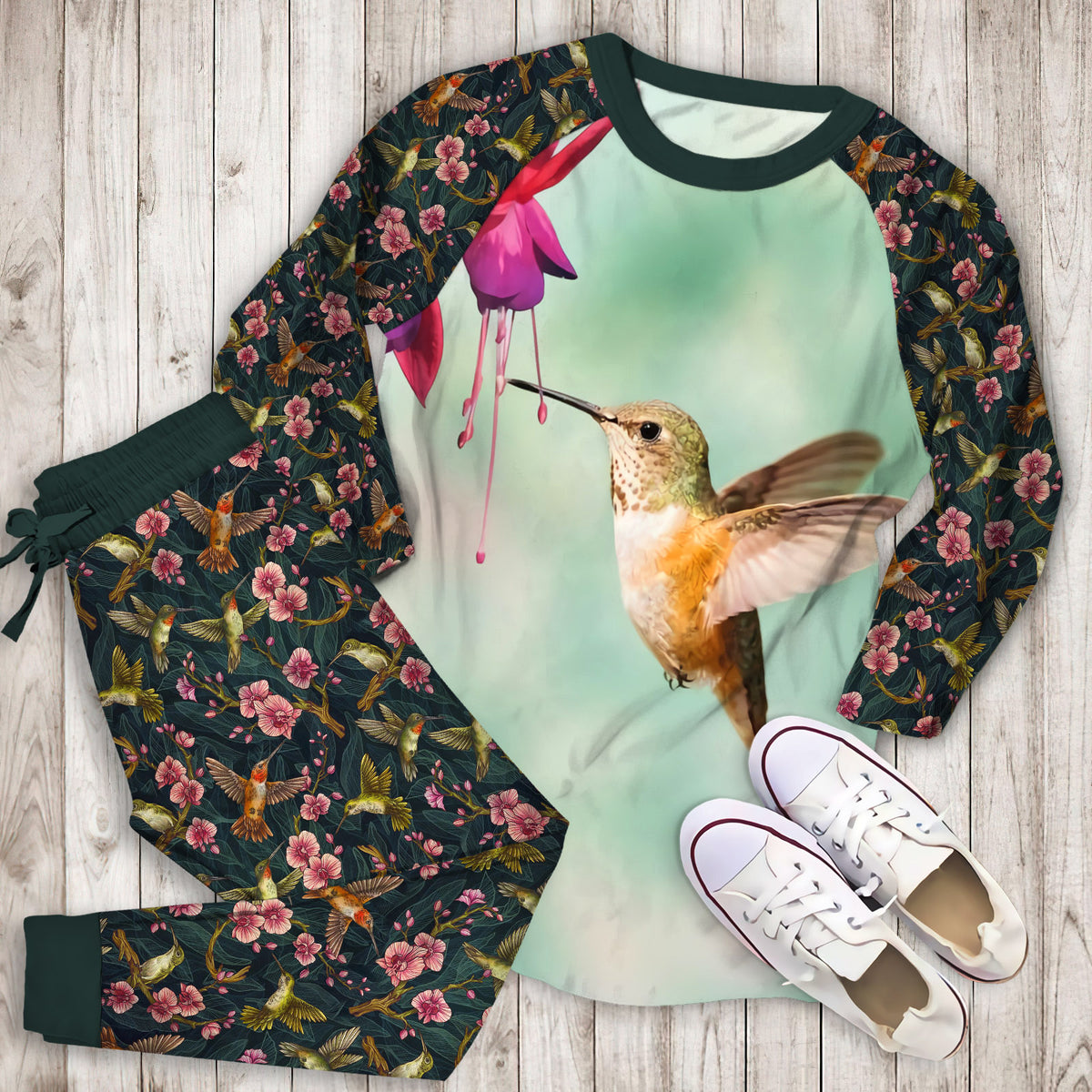 Hummingbird Pajama Set |Sleepwear Pjs Sets | Raglan Shirt Pants Set