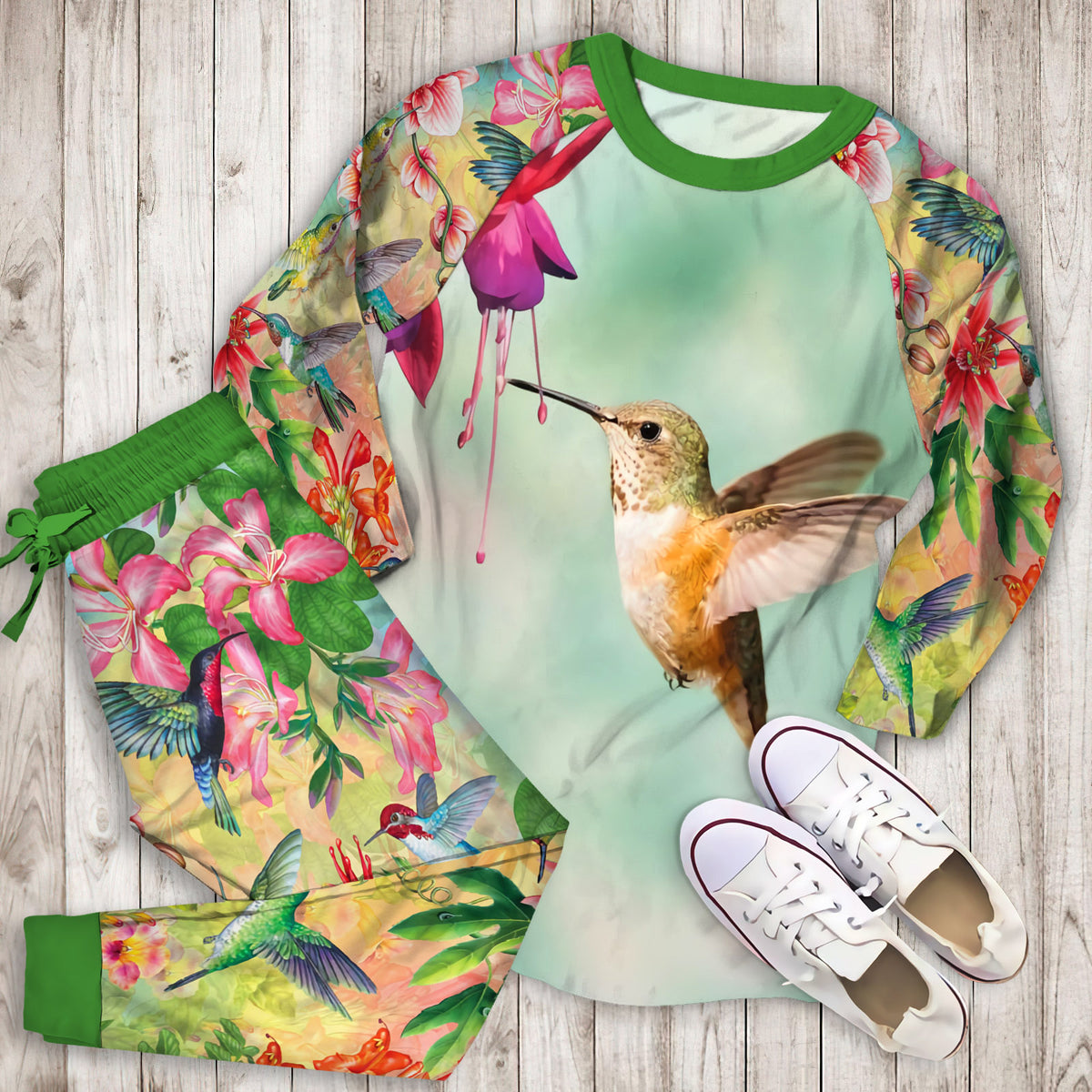 Hummingbird Pajama Set |Sleepwear Pjs Sets | Raglan Shirt Pants Set