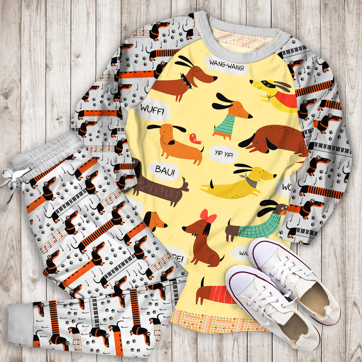 Dachshunds In My Home Pajama Set |Sleepwear Pjs Sets | Raglan Shirt Pants Set