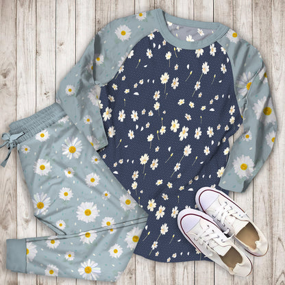 Daisy Flower Pajama Set | Pajamas | Cotton Sleepwear Sets | Soft Long Sleeve Pjs | Raglan Shirt and Pants Set
