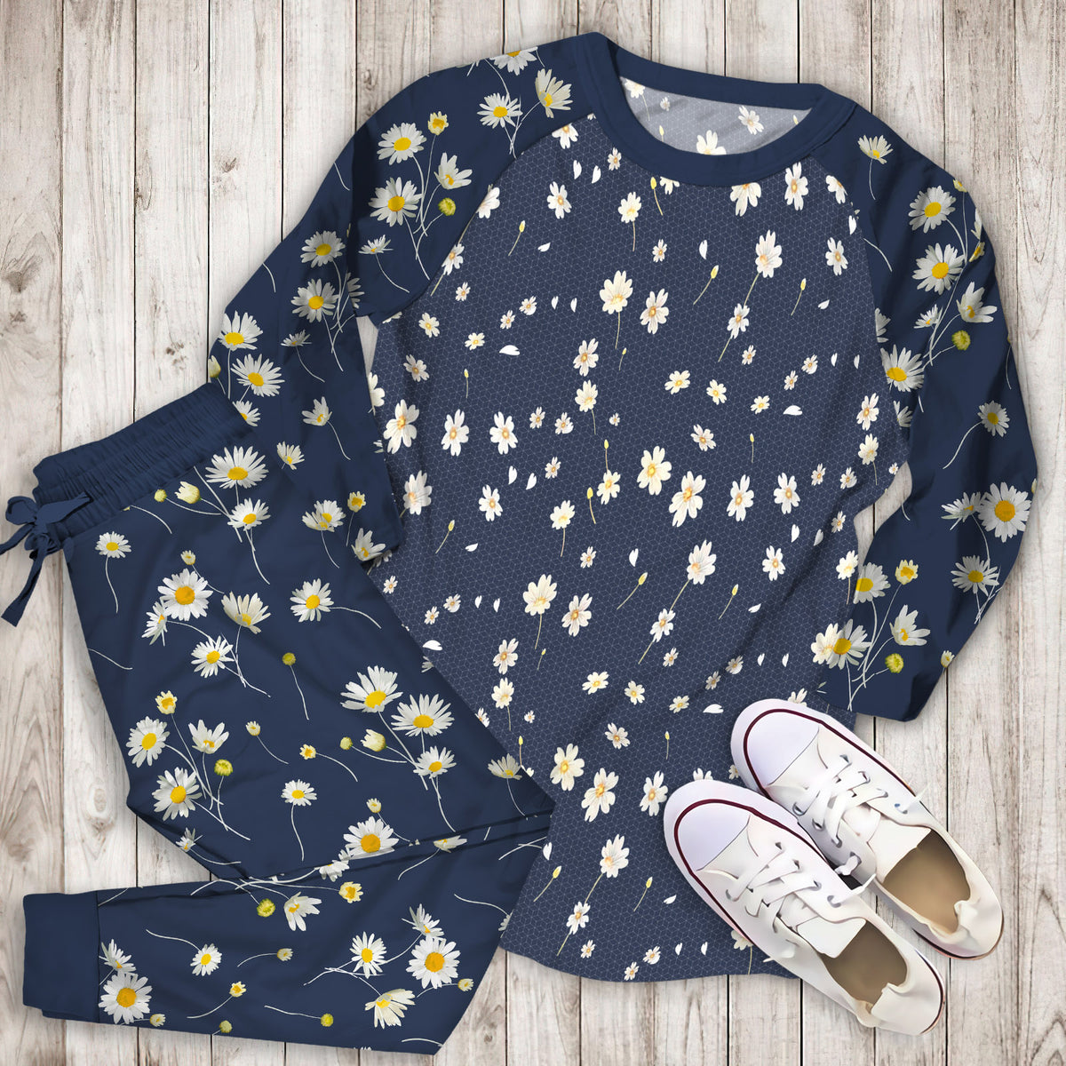 Daisy Flower Pajama Set | Pajamas | Cotton Sleepwear Sets | Soft Long Sleeve Pjs | Raglan Shirt and Pants Set