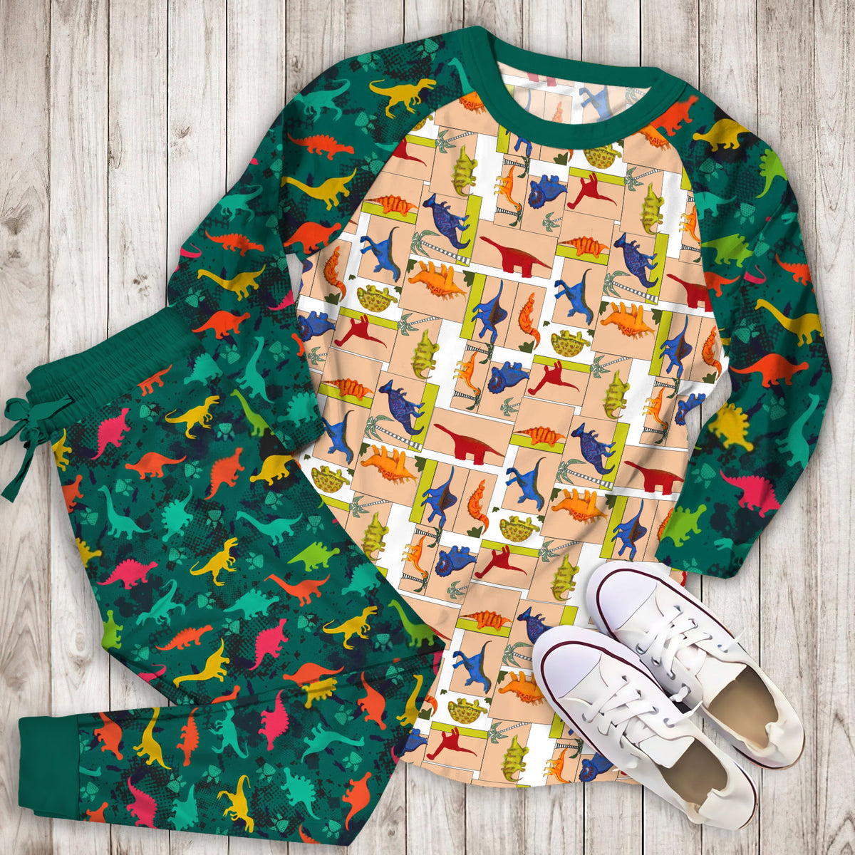 Dinosaur Pajama Set | Pajamas | Cotton Sleepwear Sets | Soft Long Sleeve Pjs | Raglan Shirt and Pants Set