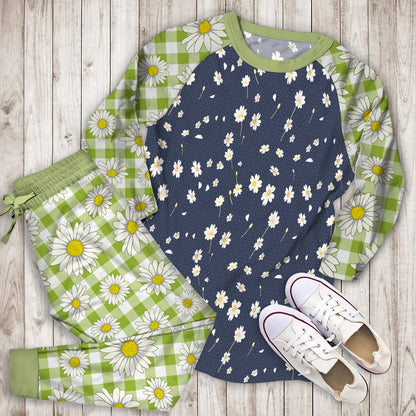 Daisy Flower Pajama Set | Pajamas | Cotton Sleepwear Sets | Soft Long Sleeve Pjs | Raglan Shirt and Pants Set