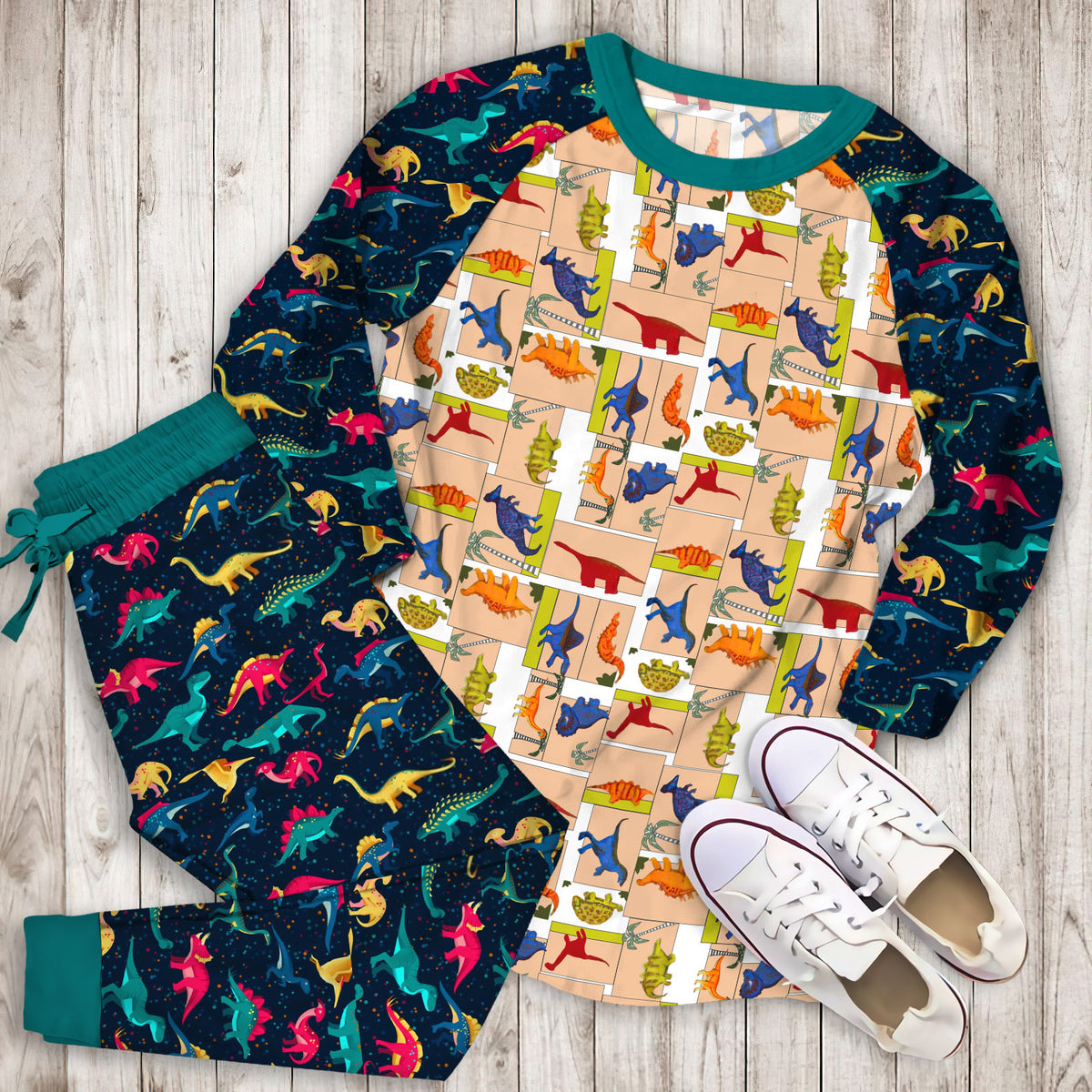 Dinosaur Pajama Set | Pajamas | Cotton Sleepwear Sets | Soft Long Sleeve Pjs | Raglan Shirt and Pants Set