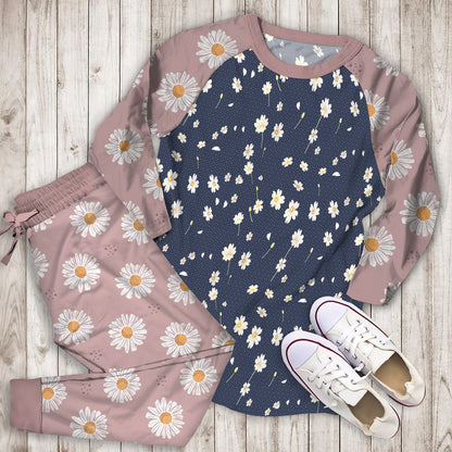 Daisy Flower Pajama Set | Pajamas | Cotton Sleepwear Sets | Soft Long Sleeve Pjs | Raglan Shirt and Pants Set