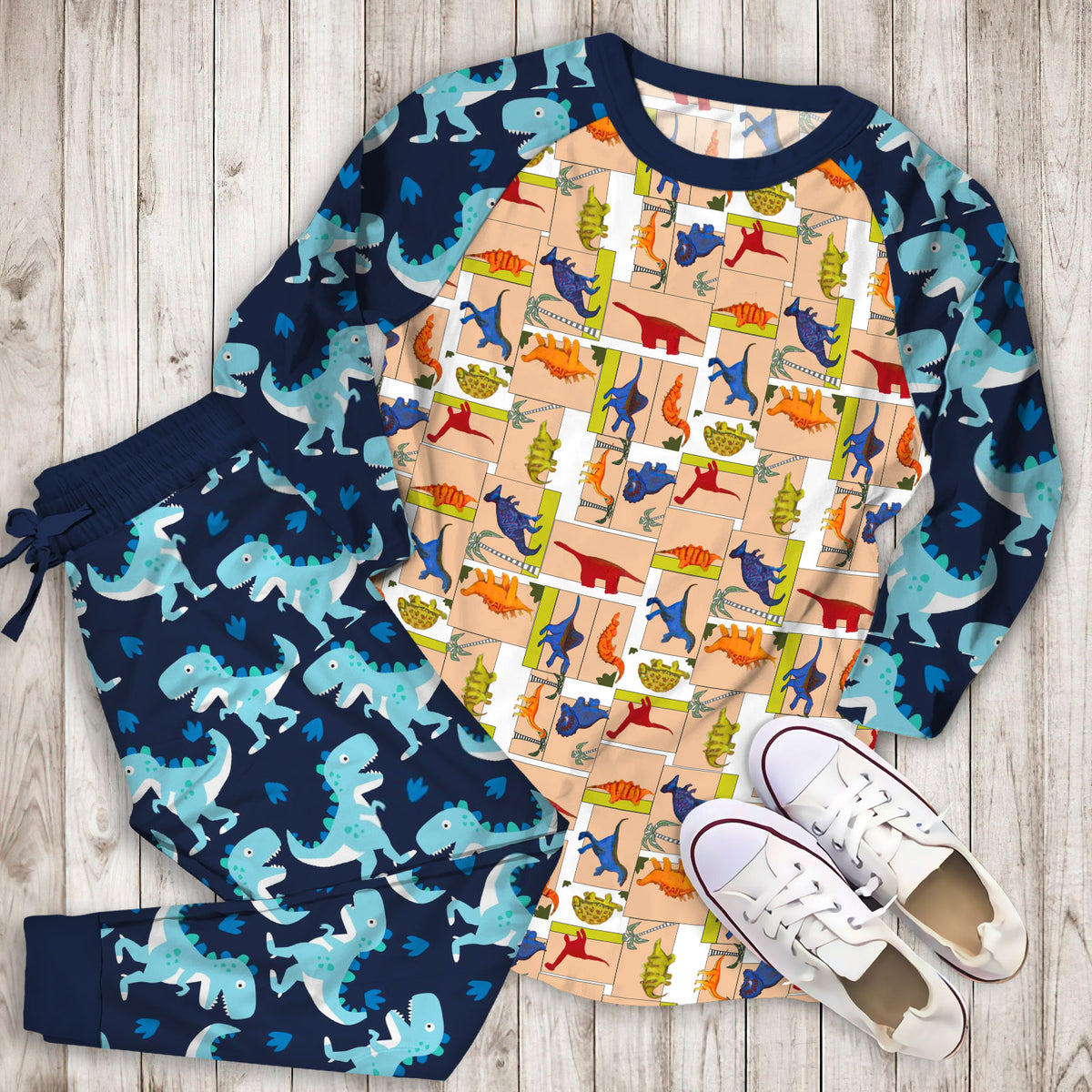 Dinosaur Pajama Set | Pajamas | Cotton Sleepwear Sets | Soft Long Sleeve Pjs | Raglan Shirt and Pants Set