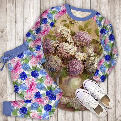 Hydrangea Flowers Pajama Set | Pajamas | Cotton Sleepwear Sets | Soft Long Sleeve Pjs | Raglan Shirt and Pants Set