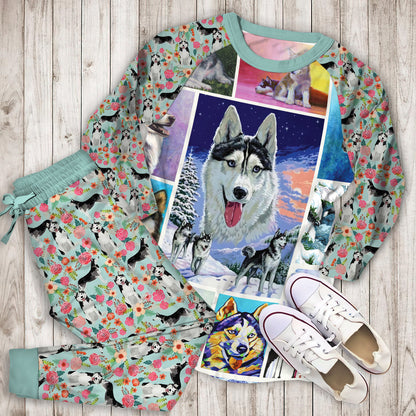 Ntd141298 Husky Pajama Set |Sleepwear Pjs Sets | Raglan Shirt Pants Set
