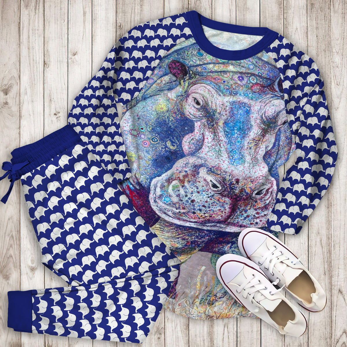 Hippo Pajama Set |Sleepwear Pjs Sets | Raglan Shirt Pants Set
