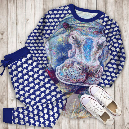 Hippo Pajama Set |Sleepwear Pjs Sets | Raglan Shirt Pants Set