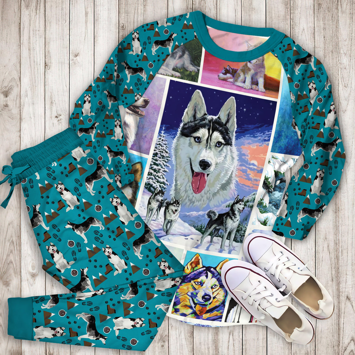 Ntd141298 Husky Pajama Set |Sleepwear Pjs Sets | Raglan Shirt Pants Set