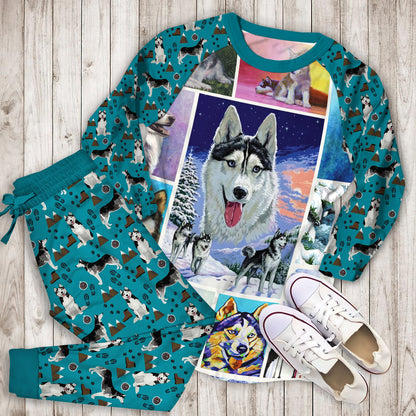 Ntd141298 Husky Pajama Set |Sleepwear Pjs Sets | Raglan Shirt Pants Set