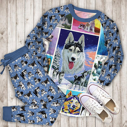 Ntd141298 Husky Pajama Set |Sleepwear Pjs Sets | Raglan Shirt Pants Set