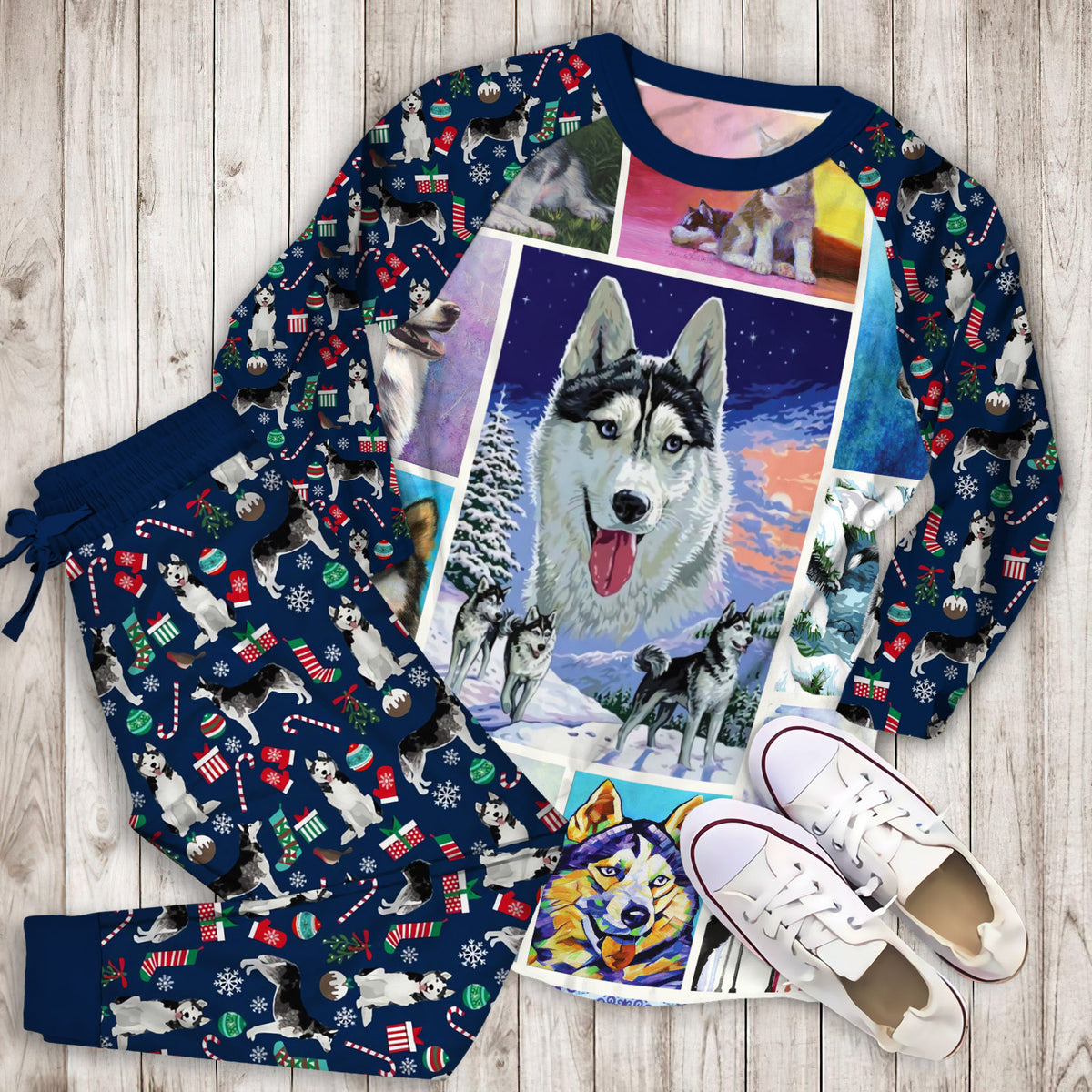 Ntd141298 Husky Pajama Set |Sleepwear Pjs Sets | Raglan Shirt Pants Set