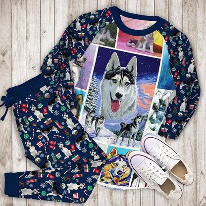 Ntd141298 Husky Pajama Set |Sleepwear Pjs Sets | Raglan Shirt Pants Set