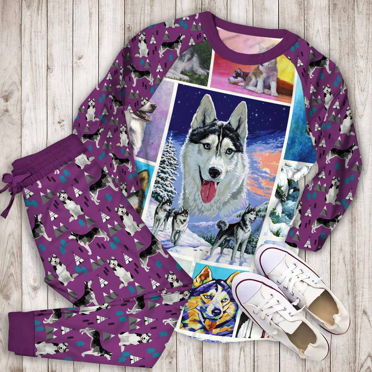 Ntd141298 Husky Pajama Set |Sleepwear Pjs Sets | Raglan Shirt Pants Set