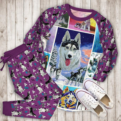 Ntd141298 Husky Pajama Set |Sleepwear Pjs Sets | Raglan Shirt Pants Set