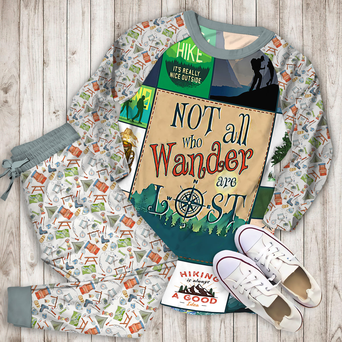 Hiking Pajama Set | Pajamas | Cotton Sleepwear Sets | Soft Long Sleeve Pjs | Raglan Shirt and Pants Set