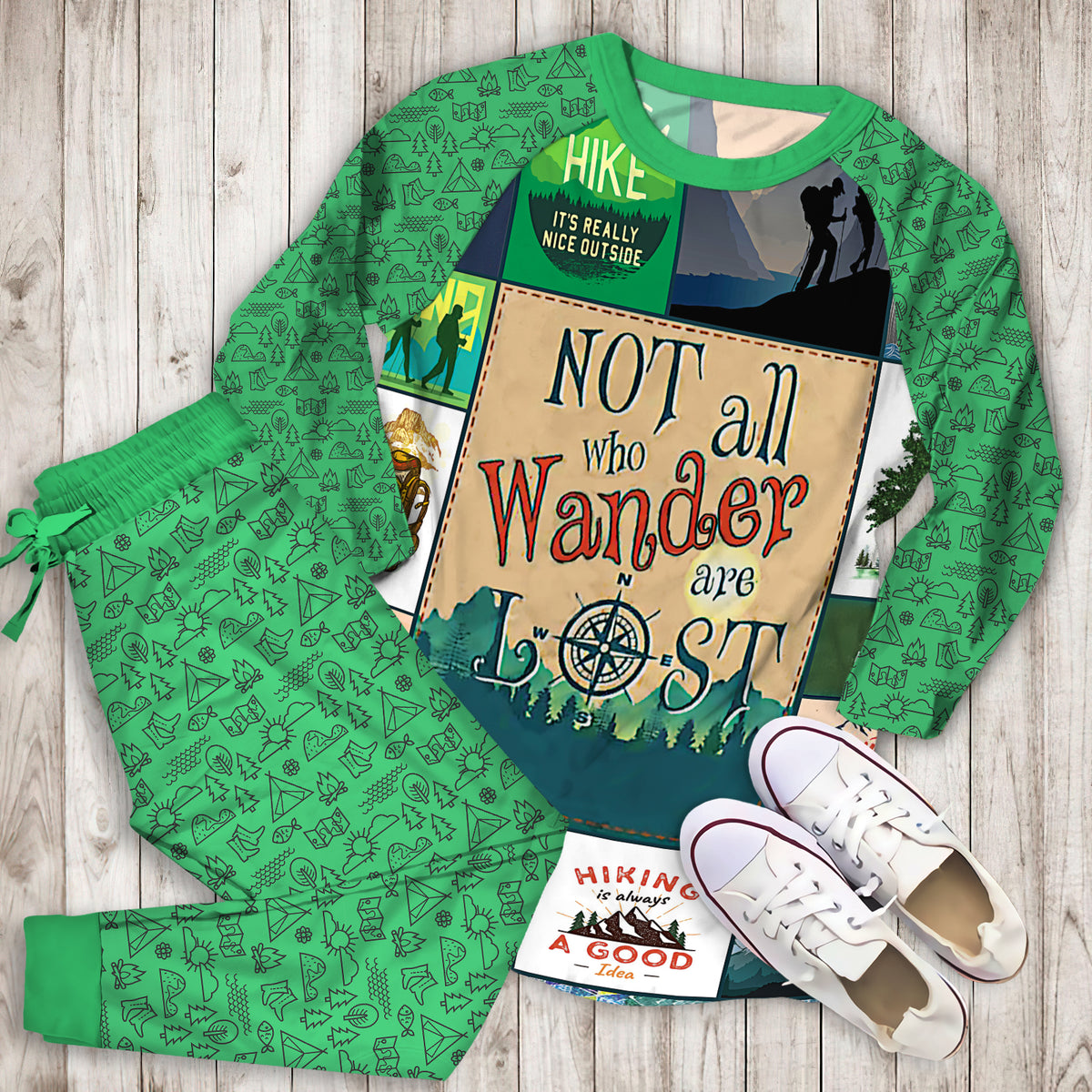 Hiking Pajama Set | Pajamas | Cotton Sleepwear Sets | Soft Long Sleeve Pjs | Raglan Shirt and Pants Set