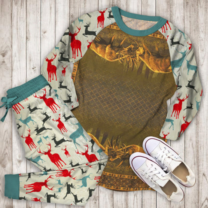 Deer Pajama Set | Pajamas | Cotton Sleepwear Sets | Soft Long Sleeve Pjs | Raglan Shirt and Pants Set