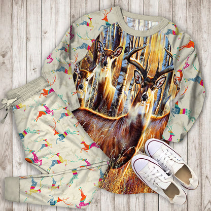 Sudden Encounter Deer Pajama Set | Pajamas | Cotton Sleepwear Sets | Soft Long Sleeve Pjs | Raglan Shirt and Pants Set