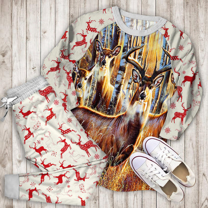 Sudden Encounter Deer Pajama Set | Pajamas | Cotton Sleepwear Sets | Soft Long Sleeve Pjs | Raglan Shirt and Pants Set