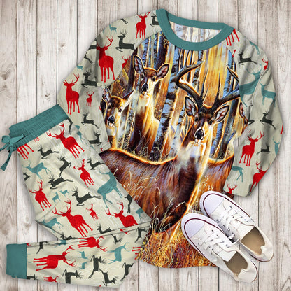 Sudden Encounter Deer Pajama Set | Pajamas | Cotton Sleepwear Sets | Soft Long Sleeve Pjs | Raglan Shirt and Pants Set