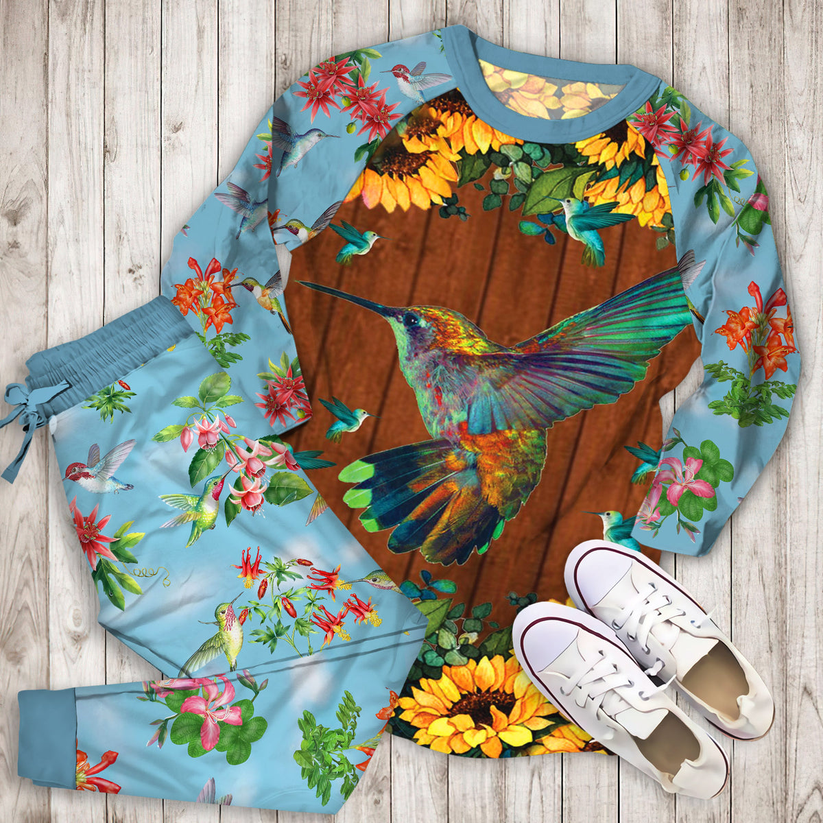 Humming Bird Pajama Set | Pajamas | Cotton Sleepwear Sets | Soft Long Sleeve Pjs | Raglan Shirt and Pants Set