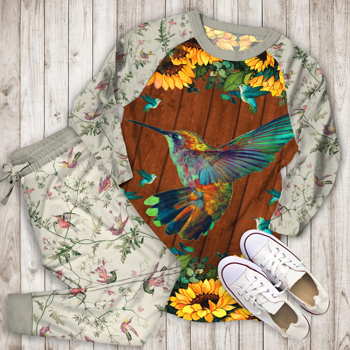 Humming Bird Pajama Set | Pajamas | Cotton Sleepwear Sets | Soft Long Sleeve Pjs | Raglan Shirt and Pants Set