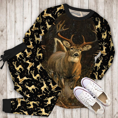 Whitetail Deer Hunting Pajama Set | Pajamas | Cotton Sleepwear Sets | Soft Long Sleeve Pjs | Raglan Shirt and Pants Set