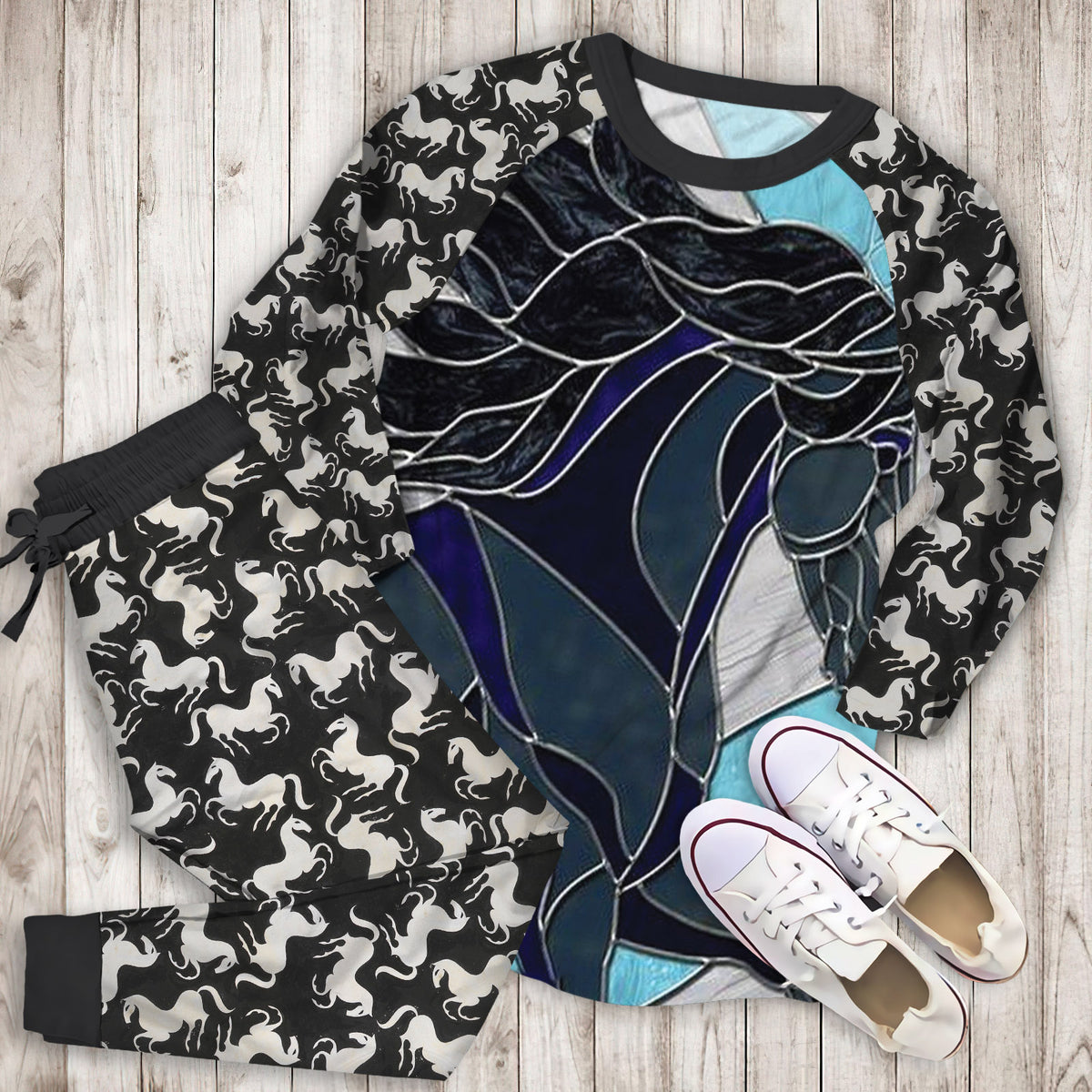 Horse Pajama Set | Pajamas | Cotton Sleepwear Sets | Soft Long Sleeve Pjs | Raglan Shirt and Pants Set