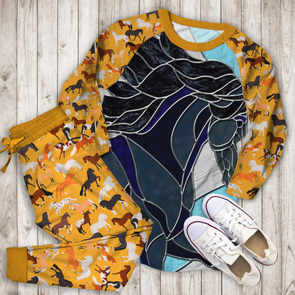 Horse Pajama Set | Pajamas | Cotton Sleepwear Sets | Soft Long Sleeve Pjs | Raglan Shirt and Pants Set