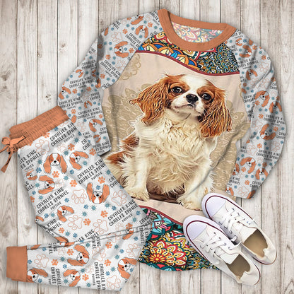 Cavalier King Pattern Pajama Set |Sleepwear Pjs Sets | Raglan Shirt Pants Set
