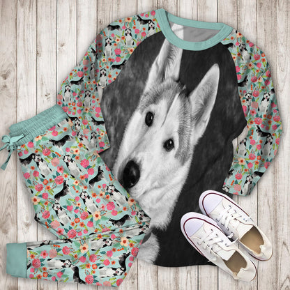 Husky Pajama Set |Sleepwear Pjs Sets | Raglan Shirt Pants Set