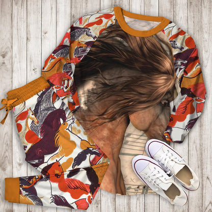 Beautiful Gipsy Horses Pajama Set | Pajamas | Cotton Sleepwear Sets | Soft Long Sleeve Pjs | Raglan Shirt and Pants Set