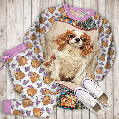 Cavalier King Pattern Pajama Set |Sleepwear Pjs Sets | Raglan Shirt Pants Set