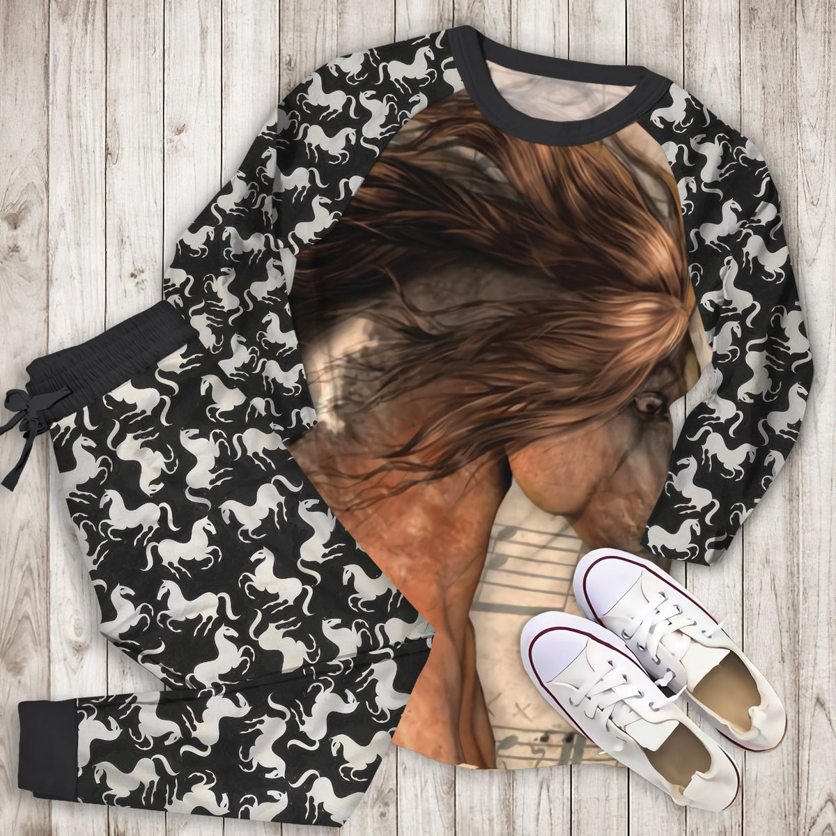 Beautiful Gipsy Horses Pajama Set | Pajamas | Cotton Sleepwear Sets | Soft Long Sleeve Pjs | Raglan Shirt and Pants Set