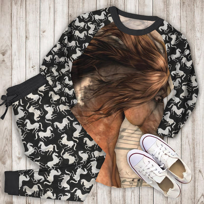 Beautiful Gipsy Horses Pajama Set | Pajamas | Cotton Sleepwear Sets | Soft Long Sleeve Pjs | Raglan Shirt and Pants Set