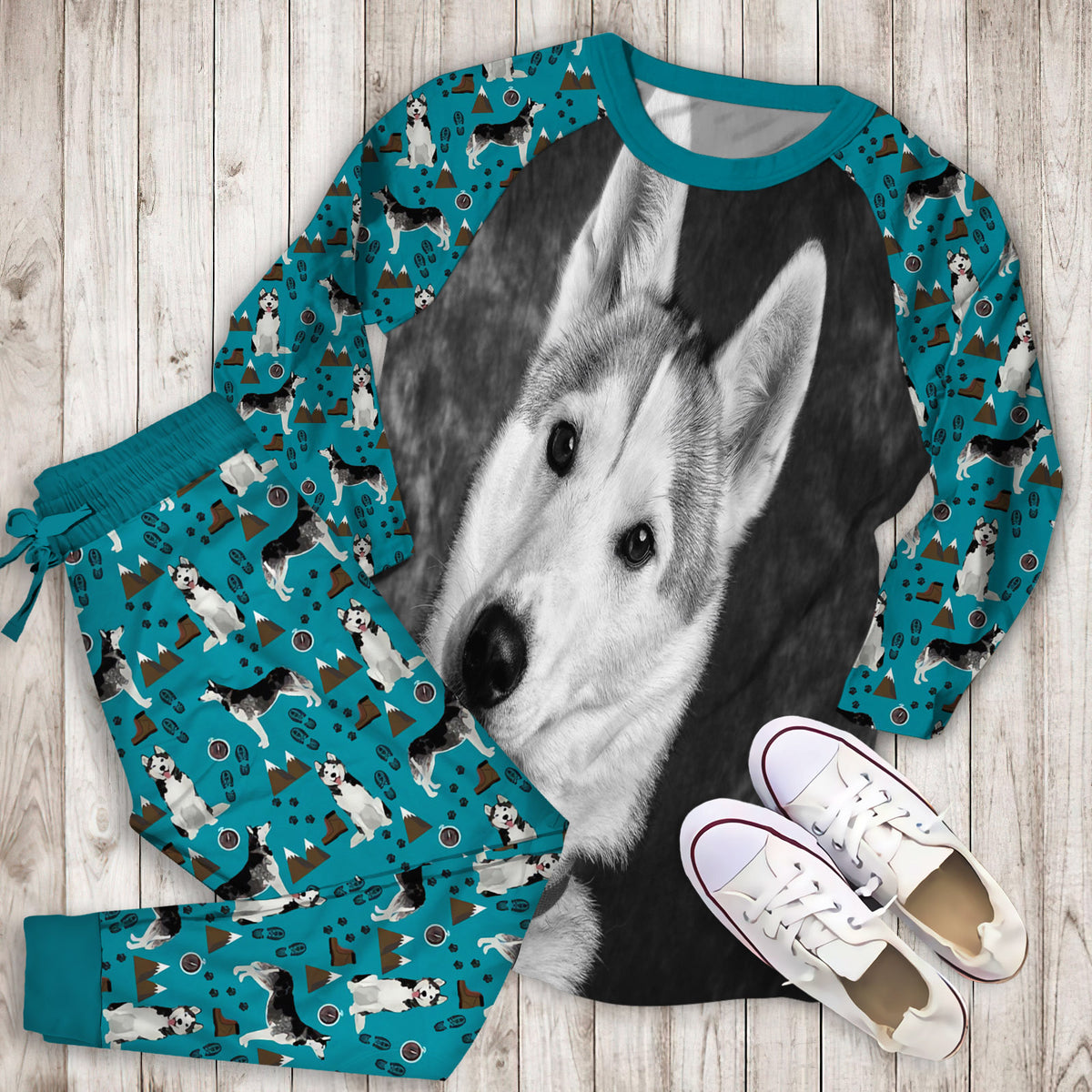 Husky Pajama Set |Sleepwear Pjs Sets | Raglan Shirt Pants Set