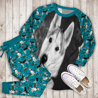 Husky Pajama Set |Sleepwear Pjs Sets | Raglan Shirt Pants Set