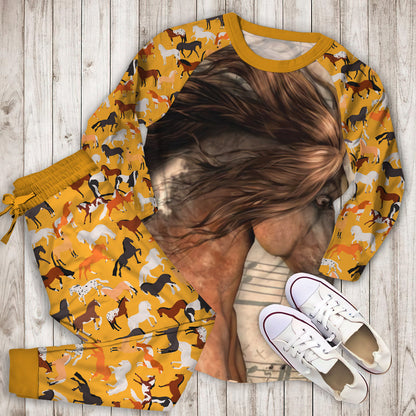Beautiful Gipsy Horses Pajama Set | Pajamas | Cotton Sleepwear Sets | Soft Long Sleeve Pjs | Raglan Shirt and Pants Set