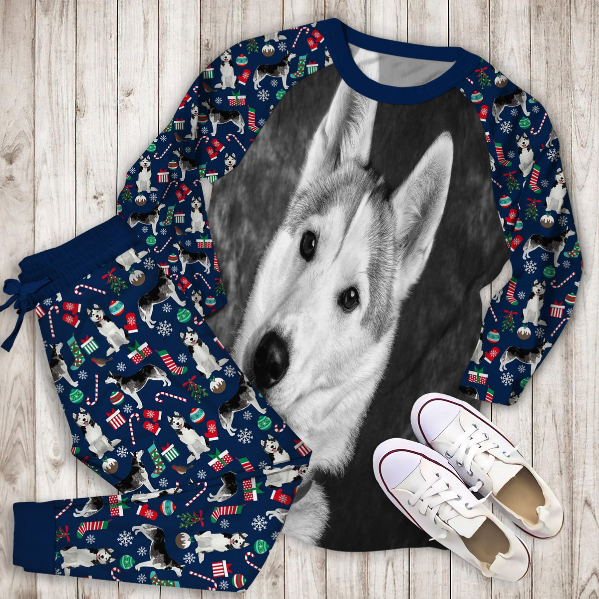 Husky Pajama Set |Sleepwear Pjs Sets | Raglan Shirt Pants Set