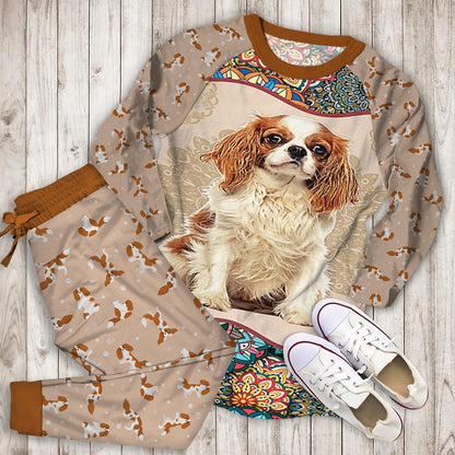 Cavalier King Pattern Pajama Set |Sleepwear Pjs Sets | Raglan Shirt Pants Set